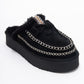 Yalina - Black Genuine Leather Platform Moccasin Slipper (Women)