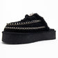 Yalina - Black Genuine Leather Platform Moccasin Slipper (Women)