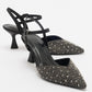 Vilka - Black Sparkling Slingback Kitten Heels