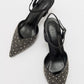 Vilka - Black Sparkling Slingback Kitten Heels