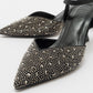 Vilka - Black Sparkling Slingback Kitten Heels