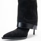 Elva - Black Buckle-Strap Stiletto Knee-High Boot (Women)