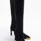 Lexa - Black Gold-Trimmed Pointed Toe Stiletto Knee-High Boot (Women)