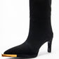 Lexa - Black Gold-Trimmed Pointed Toe Stiletto Knee-High Boot (Women)