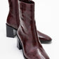 Chara - Burgundy Print Block Heel Ankle Boot (Women)