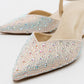 Vilka - Beige Sparkling Slingback Kitten Heels