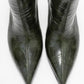 Nuvia - Green Printed Pointed Toe Kitten Heel Boot (Women)