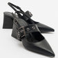 Nepido - Black Pointed Toe Open Back Chunky Heel Shoe (Women)