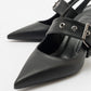 Nepido - Black Pointed Toe Open Back Chunky Heel Shoe (Women)