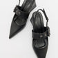 Nepido - Black Pointed Toe Open Back Chunky Heel Shoe (Women)