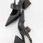 Nepido - Black Pointed Toe Open Back Chunky Heel Shoe (Women)