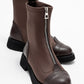 Martos - Brown Stretch Front-Zip Ankle Boot (Women)