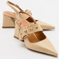 Nepido - Beige Woven Pointed Toe Open Back Chunky Heel Shoe (Women)