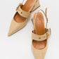 Nepido - Beige Woven Pointed Toe Open Back Chunky Heel Shoe (Women)