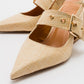 Nepido - Beige Woven Pointed Toe Open Back Chunky Heel Shoe (Women)