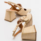 Nepido - Beige Woven Pointed Toe Open Back Chunky Heel Shoe (Women)