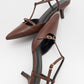 Frans - Cognac Pointed Toe Backless Low Heel Shoe (Women)