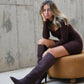 Lexa - Brown Gold Detail Pointed Toe Heeled Knee-High Boot (Women)