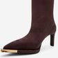 Lexa - Brown Gold Detail Pointed Toe Heeled Knee-High Boot (Women)