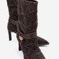 Myra - Brown Snake-Embossed Genuine Leather Banded Buckle Heeled Ankle Boot (Women)