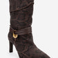 Myra - Brown Snake-Embossed Genuine Leather Banded Buckle Heeled Ankle Boot (Women)