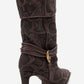 Myra - Brown Snake-Embossed Genuine Leather Banded Buckle Heeled Ankle Boot (Women)