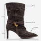 Myra - Brown Snake-Embossed Genuine Leather Banded Buckle Heeled Ankle Boot (Women)