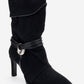 Myra - Black Snake-Embossed Banded Buckle Heeled Ankle Boot (Women)