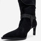 Myra - Black Snake-Embossed Banded Buckle Heeled Ankle Boot (Women)