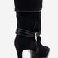 Myra - Black Snake-Embossed Banded Buckle Heeled Ankle Boot (Women)