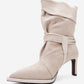 Myra - Beige Banded Buckle Heeled Ankle Boot (Women)
