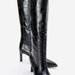 Lunelle - Black Pointed Toe Stiletto Heel Knee-High Boot (Women)