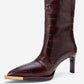 Lunelle - Burgundy Pointed Toe Stiletto Heel Knee-High Boot (Women)