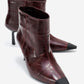 Rassel - Burgundy Croc-Embossed Pointed Toe Stiletto Heel Ankle Boot (Women)