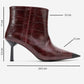 Rassel - Burgundy Croc-Embossed Pointed Toe Stiletto Heel Ankle Boot (Women)