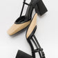 Rivie - Black Raffia Round Toe Chunky Heel Shoe (Women)