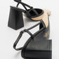 Rivie - Black Raffia Round Toe Chunky Heel Shoe (Women)