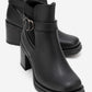 Heile - Black Buckle Block Heel Boot (Women)