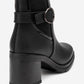 Heile - Black Buckle Block Heel Boot (Women)