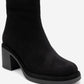 Junae - Black Genuine Leather Block Heel Boot (Women)