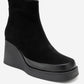 Livia - Black Genuine Leather Platform Wedge Boot (Women)