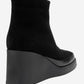 Livia - Black Genuine Leather Platform Wedge Boot (Women)