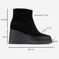 Livia - Black Genuine Leather Platform Wedge Boot (Women)