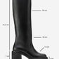Fros - Black Genuine Leather Block Heel Knee-High Boot (Women)