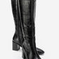 Venia - Black Croco-Effect Knee-High Thick Heel Boot (Women)