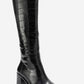 Venia - Black Croco-Effect Knee-High Thick Heel Boot (Women)