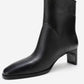 Nordy - Black Genuine Leather Block Heel Boot (Women)