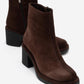 Junae - Brown Genuine Leather Block Heel Ankle Boot (Women)