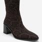 Chara - Brown Patterned Block Heel Boot (Women)