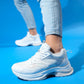 Crown - White Gray Lace-Up Thick Sole Sport Sneakers (Women)